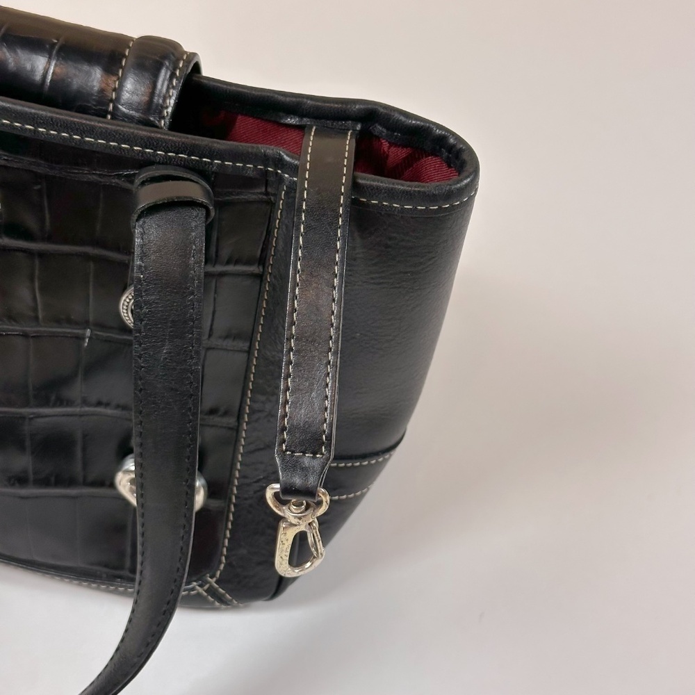 Brighton Black Leather Croc Embossed Shoulder Bag Heart Charm Tote Purse - Picture 12 of 16